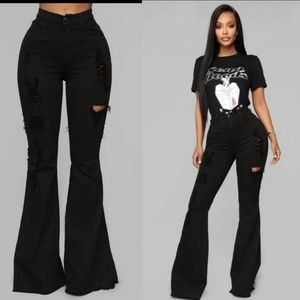 Black Distressed Jean Bell Bottoms